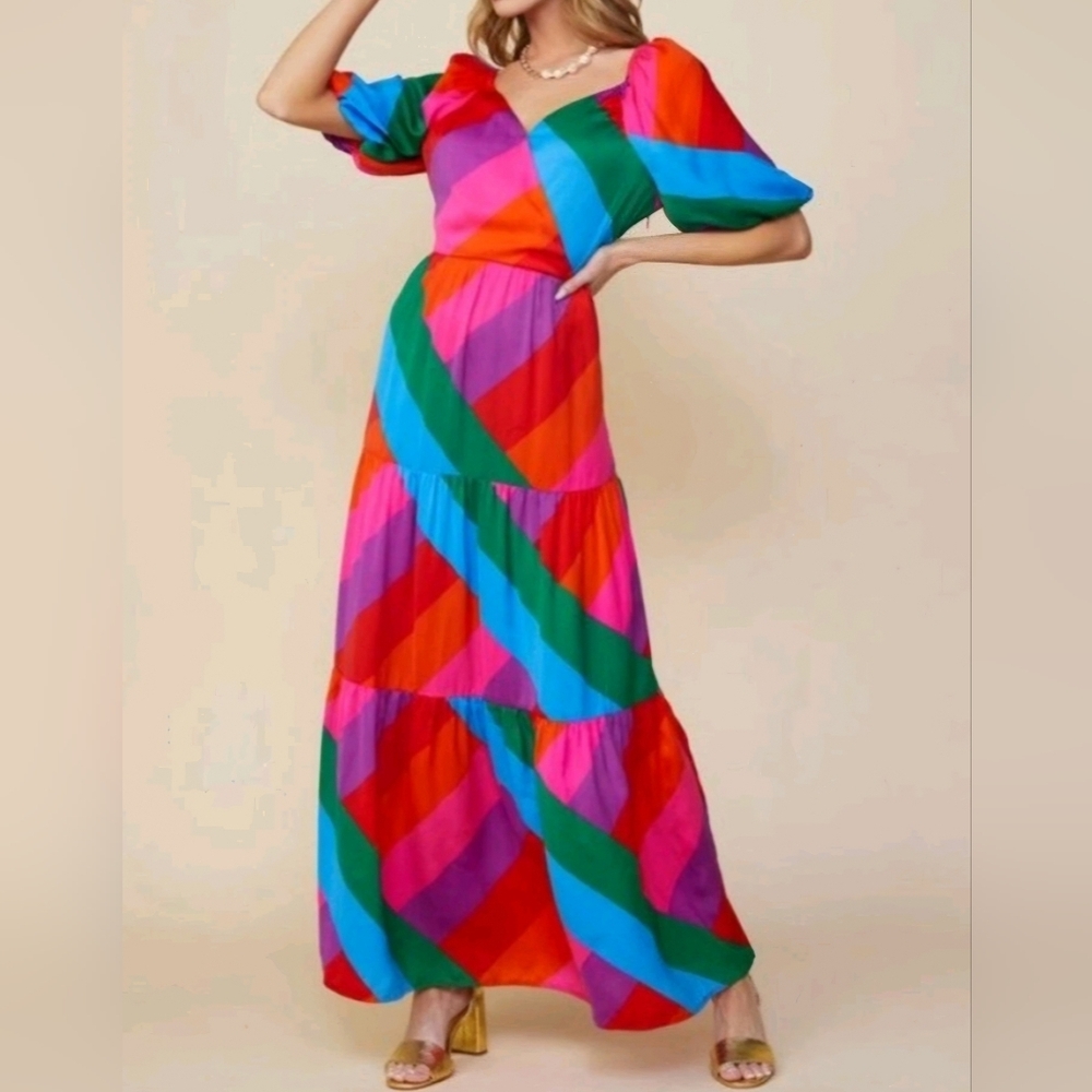 Skies Are Blu Colorful Maxi Dress Size XS Summer Preppy Cottagecore Girlhoodcore